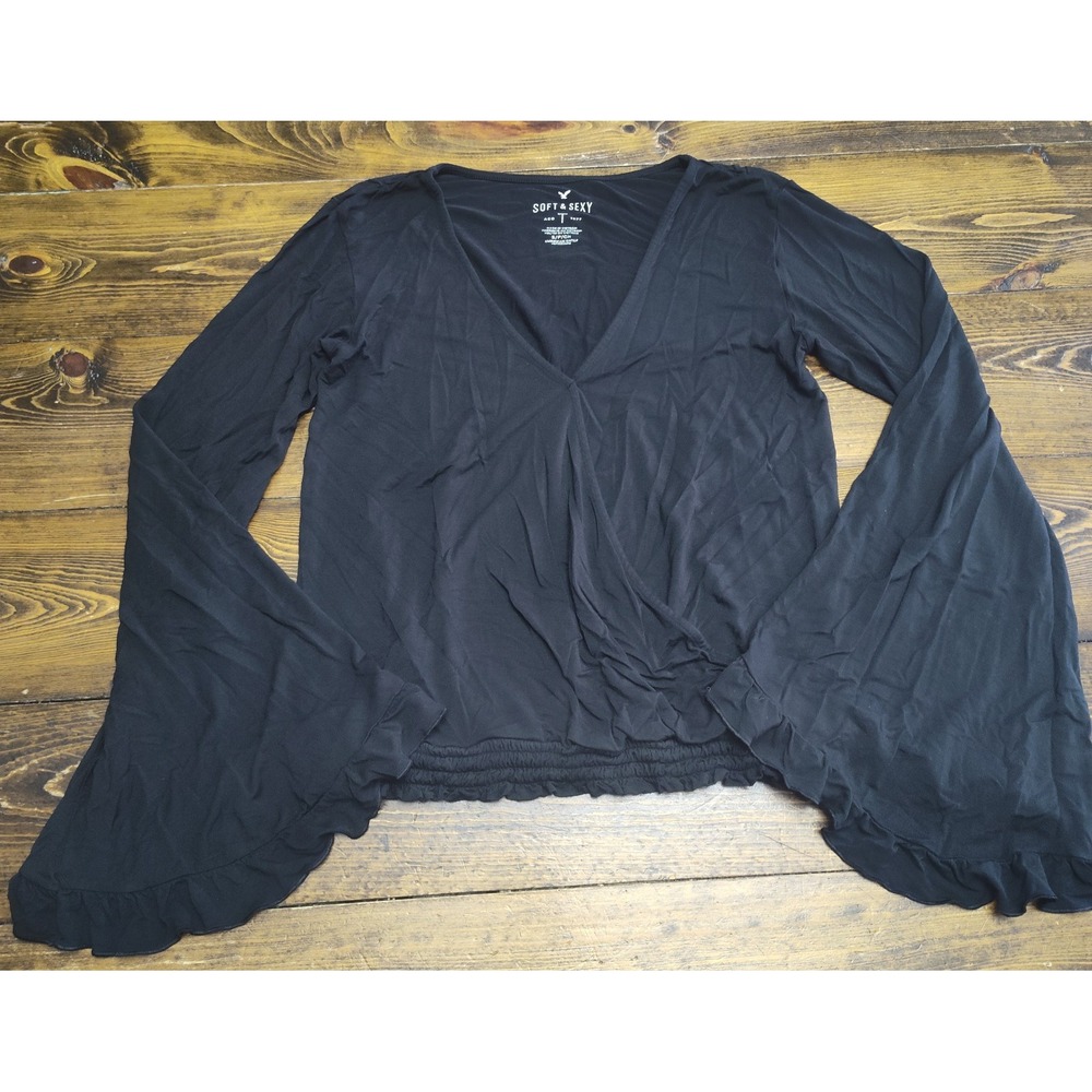 American Eagle Wrap Style Long Flare Sleeve Top Small Witchy Whimsigoth Boho